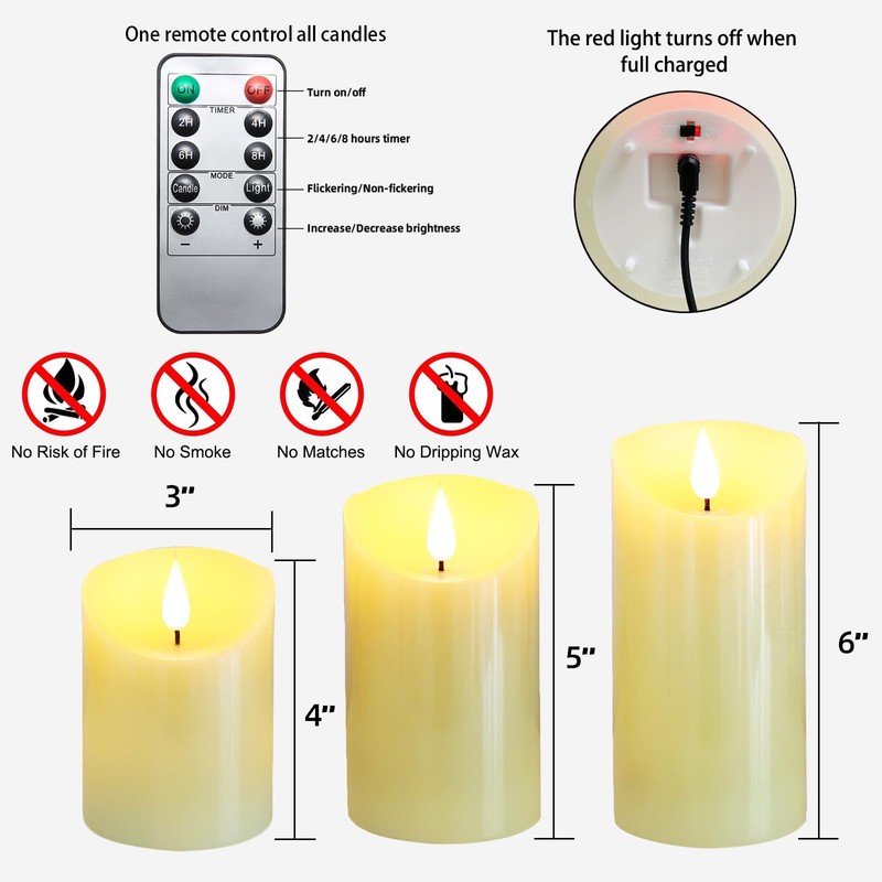 Lezonic Rechargeable Flickering Flameless Candles Battery Operated with Remote and