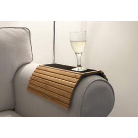 En Route Sofa Arm Tray Table. Slinky Secure/Flexible/Foldable Couch Tray Table with Non-Slip Mat for Drinks, Food, Phone or Remote. Sustainable Slinky Bamboo Design