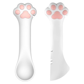 Joyinjojo 2 Pack Dog Cat Food Spoon Spatula, Cute Paw Pet Can Opener Mixing Spoons for Dog Cat Wet Food, Small Silicone Spatula Cat Treat Spoon Pet Cannd Food Scoop for Dog Cat, White