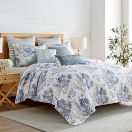 Levtex Home - Coral Landing Quilt Set - King Quilt and Two King Shams - Coastal - Navy Blue Grey White - Quilt (106x92in.) and Shams (20x36in.) - Reversible - Cotton