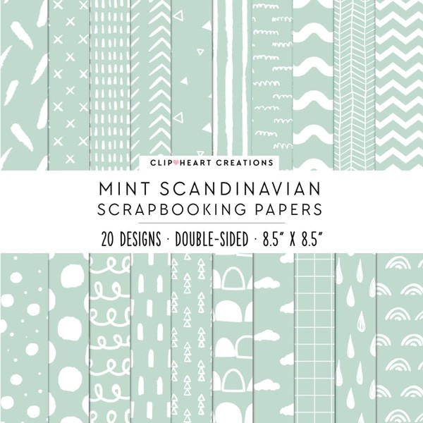 Mint Green Minimalist Doodle Scandinavian Scrapbook Papers:For Scrapbooking, Double Sided