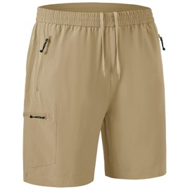 Rdruko Men's Outdoor Work Hiking Shorts Water Resistant Stretch Cargo Shorts Elastic Waist(Khaki, US XXXL)