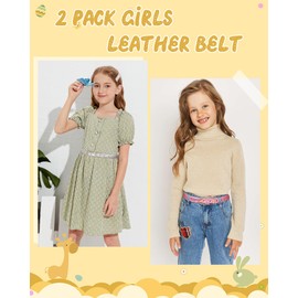 Monopa Kids Leather Belts for Girls - 2 Pack Toddler Girls Skinny Leather Belts for Jeans with Gold Buckle (Sequin Silver+Sequin Pink,80cm)