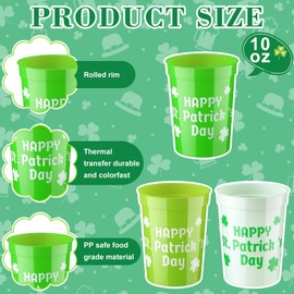Maxcheck 120 Pcs St. Patrick Day Party Cups Bulk, Happy St. Patrick's Day 10 oz Lucky Clover Drinking Irish Shamrock Disposable Plastic Cups for Kids Adults Beer Beverage Party Decoration