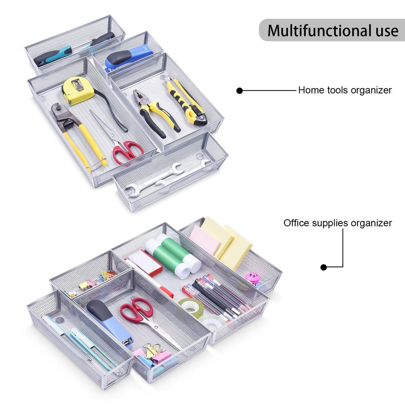 WuGeShop Mesh Silverware Tray Drawer Organizer, Kitchen Utensils Flatware with