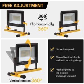 22000 Lumen Work Lights with Stand, 3 Head Portable LED Work Light, with Adjustable&Foldable Tripod Stand, IP66 Waterproof Lamp for Outdoor Indoor Job Site Workshop Garage Construction Site Lighting