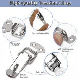 Litensh 4PCS Stainless Steel Tension Clasp with Hole for Padlock, 56MM Lever Clasp, Spring Toggle Latch Hasp, Catch Clamp Clip, Box Closure, Cap Lock for Toolbox Drawer Chest Case Cabinet