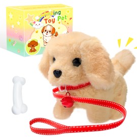 UZSOMX Walking Barking Plush Puppy Toy Dog - Electronic Pet with Leash, Bell, Bone, Christmas Birthday Gifts for Kids Ages 3-8