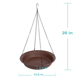 VUWEZ Hanging Bird Bath, Hanging Bird Water Feeder for Outdoors, Feeder Bowl, 1 Pack Birdbath Tray Accessories for Outside, Plastic Birdbaths Tray for Garden Patio Decoration (14", Chocolate)