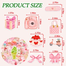 100 Pcs Coquette Stickers Cute Aesthetic Sticker Coquete Pink Bow Vinyl Waterproof Stickes for Water Bottles Laptop Skateboard Luggage Computer Stickerss