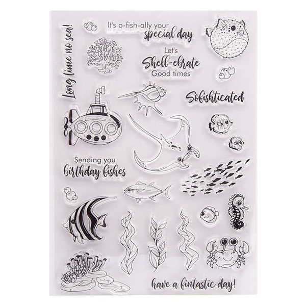 KWELLAM Ocean World Sending You Birthday Fishes Clear Stamps for