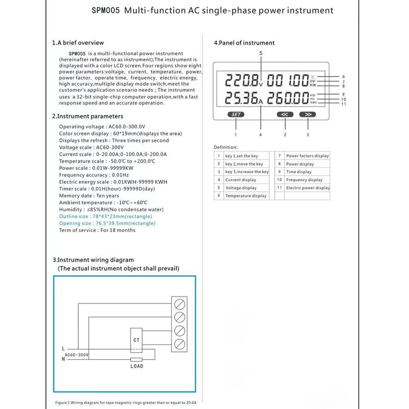 Digital Voltmeter Ammeter Panel 8 in 1 Multifunctional Power Meter