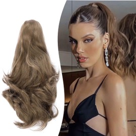 Gairyan 10" Clip in Ponytail Hair Extensions Curly Ponytail Extension Claw on Pony tails Wavy Synthetic Hairpieces for Women Real Natural Short Wave, Ash Blonde