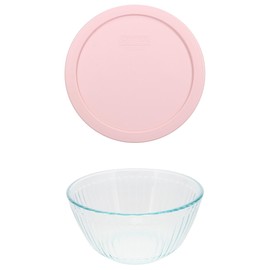 Pyrex 7402 6-Cup Sculpted Glass Mixing Bowl and 7402-PC 6/7-Cup Loring Pink Lid - Made in USA