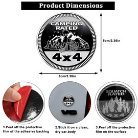 Modigo Car Emblem, 2 Pack Camping Rated Badges 4 x 4 3D Metal Car Emblems, Round Vehicle Badge Decals Stickers Compatible with Jeep Wrangler Trucks & SUVs, Black Silver