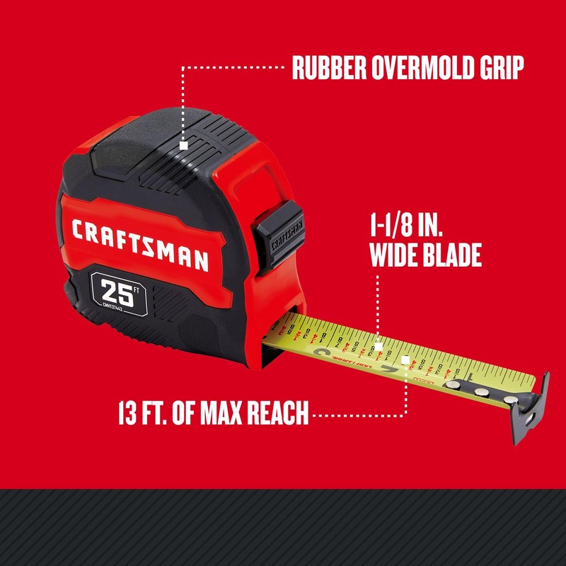 CRAFTSMAN 25-Ft Tape Measure with Fraction Marketing, Retractable, Manual-Locking Blade