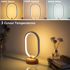 BASRAE Modern Bedside Lamp LED Bedroom Nightstand Table Lamps,3 Colour Temperature Changes,Night Table Light with Cable,Oval Warm White Dimmable Desk Lamp for Living Room Bed Reading Home Deco
