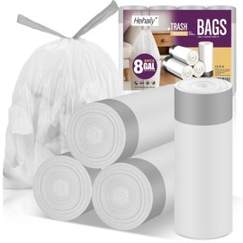 8-Gallon Garbage Bags Medium Drawstring-Trash-Bag - 80 Counts Strong Heavy Duty Unscented Contractor Recyclable Plastic Liner for Restroom Waste Basket Clear White, 4 Rolls heihaily