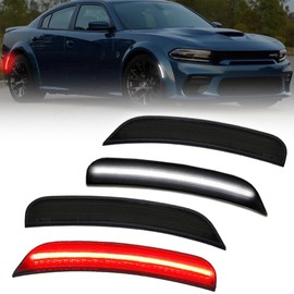 VANKUB Front & Rear LED Side Marker Lights for Dodge Charger 2015-2023, Charger Smoked Lens Side Bumper Marker Light, Charger White & Red LED Turn Signal Lamp, 4 PCS