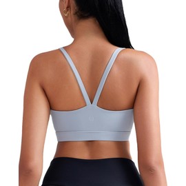 RUNNING GIRL Sports Bras for Women,Light Impact Molded Cup Sports Bra Spaghetti Thin Strap Yoga Workout Bra(WX3118_Grey_L)