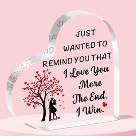 JETTOP I Love You Gifts for Him Her Anniversary Valentines Christmas Brithday Gifts for Boyfriend Girlfriend Husband Wife Heart Plaque Acrylic I Love You More The End I Win