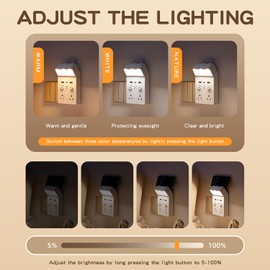 Smart Remote Control Night Light Socket,2AC+3USB Fast Charging,Wall Outlet Night Light with 3-Color Dimmable,Timer Function,Flame-Retardant Certified,Wave Design & Phone Holder,Child Safety Door