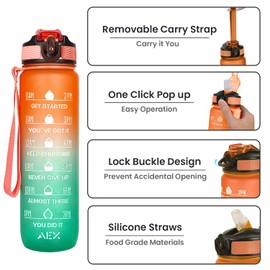 AEX Sports Water Bottle 1L Air Up Water Bottle With Straw & Motivational Time Marker Leak-Proof Tritan BPA-Free Daily Drinks Bottle, Ideal for Home, Gym, Fitness and Cycling (Orange-Green)