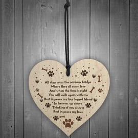 RED OCEAN Handmade Pet Memorial Plaque For Dog Wooden Heart Memorial Bauble Animal Sign Keepsake