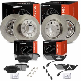 A-Premium Front Vented and Rear Solid Disc Brake Rotors + Ceramic Pads Kit Compatible with Select Volkswagen Models - Jetta 2012-2013 2.0L, 12-PC Set