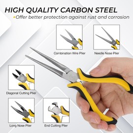 LFGUD 5Pcs Mini Plier Set, Pliers Tool Set Cable Cutters – Combination Wire Pliers, Diagonal Cutting Pliers, Needle Nose Pliers, Long Nose Pliers, End Cutting Pliers for Jewelry Making