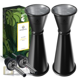 Homestia 2 Pack Japanese Jigger for Bartending, Double Cocktail Measuring Cup 304 Stainless Steel Jigger 2 oz 1 oz w/Measurements Inside for Bartenders, Bar Supplies (Black)