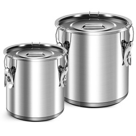 Suclain 2 Pack 304 Stainless Steel 21l Airtight Canister with Locking Clamp 33l Metal Sealed Food Storage Containers for Flour Rice Oil Cereal Grain Coffee Bean and Pet Food