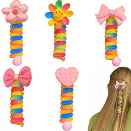 XINYUICEAN Diademas en Espiral para Niñas, 5 Pcs Gomas para el Pelo en Espiral, Línea Telefónica Gomas Elásticas para el Cabello Soportes para Coletas, Accesorios para el Cabello con Cordón Teléfono