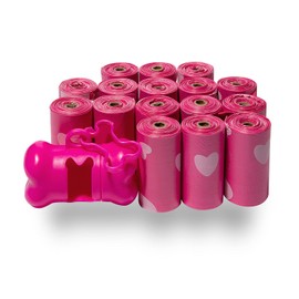 Best Pet Supplies Dog Poop Bags for Waste Refuse Cleanup, Doggy Roll Replacements for Outdoor Puppy Walking and Travel, Leak Proof and Tear Resistant, Thick Plastic - Pink Heart, 240 Bags