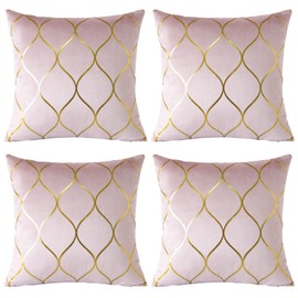JOTOM Velvet Cushion Covers 45x45cm Gold Geometric Decorative Pillow Cases Cushions Soft Solid Velvet Luxury Throw Pillow Covers for Sofa Couch Living Room Bed Decor Set of 4 (Pink)