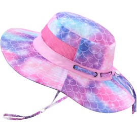 HONGTEYA Kids Sun Hat, Toddler Summer UV Protection Adjustable Kids Beach Hat with Breathable Mesh for Girls 2-8 Years (Fish Scales Multicolor)