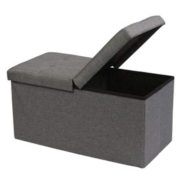 B FSOBEIIALEO Storage Ottoman with Filpping Lids, Ottoman Storage Bench Footrest Seat, Storage Chest Linen 30"x15"x15" (Grey)