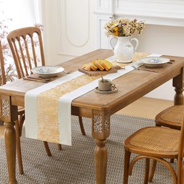 Aiimart - Camino de mesa de estilo metálico, algodón y lino dorado de 108 pulgadas de largo, proceso de rayas de metal preprensado, decoraciones de cumpleaños de boda para decoración del hogar y sala