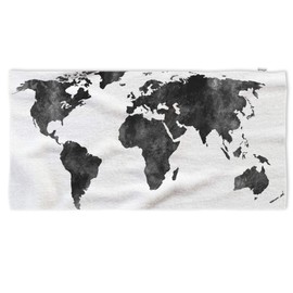 oFloral World Map Hand Towels,Watercolor Black Map On White Background Soft Comfortable Super-Absorbent Towel for Bath/Kitchen/Yoga/Golf/Hair Towel for Men/Women 15X30 Inch