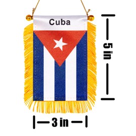 ZXvZYT 3 X 5 Inch Cuba Window Hanging Flag Cuban Small Mini Car Flags Banners Rearview Mirror Decoration - with Suction Cup & Golden Fringy Banner(2 Pack)