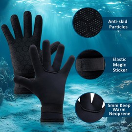 Guittly 5mm Diving Gloves Neoprene, Adult Wetsuit Glove Swimming, Wear-resistant Diving Gloves Thermal for Diving Snorkelling Motorboat (M)