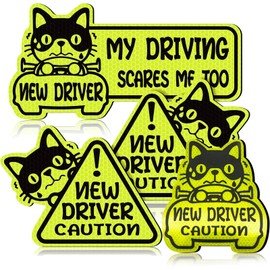 KIIDAS 4Pcs Cartoon Cat New Driver Magnetic Sign for Car - Reflective, Cute and Reusable New Driver Sign for Car Bumper Safety Gift for Teens