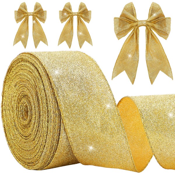 Jetec Christmas Glitte Wired Ribbon 2.5 x 50 Yards for