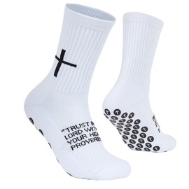 Cross Grip Soccer Socks - Anti-Slip Grips Sports Sock with Breathable Thickened Sole for Football Basketball Volleyball and Bodybuilding Available for US 6-13, White, One Size