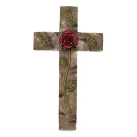 Ebros Gift Rustic Western Rose of Sharon Red Rose Stalk with Petals Decorative Wall Cross Figurine 18" H Religious Catholic Christian Easter Gospel Inspirational Decor