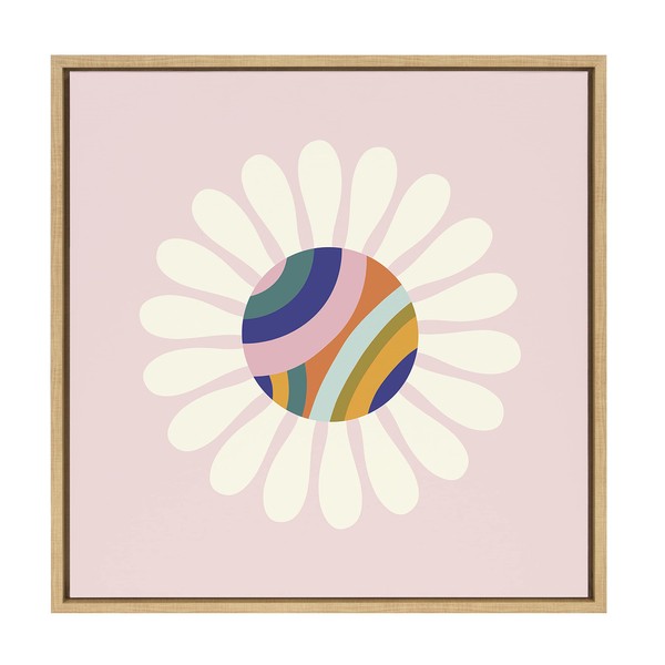 Kate and Laurel Sylvie Groovy Daisy Framed Canvas Wall Art by Elizabeth Olwen, 22x22 Natural, Decorative Floral Art Print for Wall