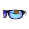 SA106 Polarized Mens Biker Style Wrap Around Rectangular Sport Sunglasses - Matte Black / Blue Mirror