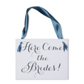 Ritzy Rose Ring Bearer Wedding Sign - Here Comes the Brides - Choose Your Color Paper, Ribbon, and Font - 11x8.5 inches - 1068