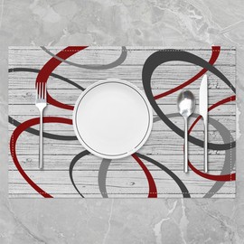 Kids Black Red Grey Placemats Set of 4 12"x18" Geometric Stripe Table Mats Placemat Geometry Placemats for Dining Table Indoor Outdoor Kitchen Vintage Wood Plank Decor Table Place Mats