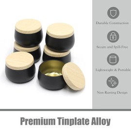 Hiztghc 24-Pack 8oz Candle Tins with Wood-Grain Lids Multi-Purpose Containers for Storage, Aromatherapy Candle Making, Small Plants, Arts & Crafts (Matte Black)